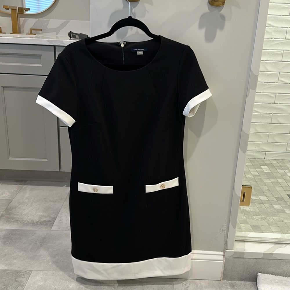 Little black dress with white trim